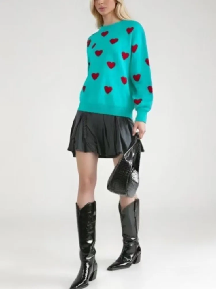 

2025 Autumn Knitted Pullovers Winter Clothe Woman Sweater Homewear Loose Simple Style Long Sleeves Printing Sweet Home Clothing