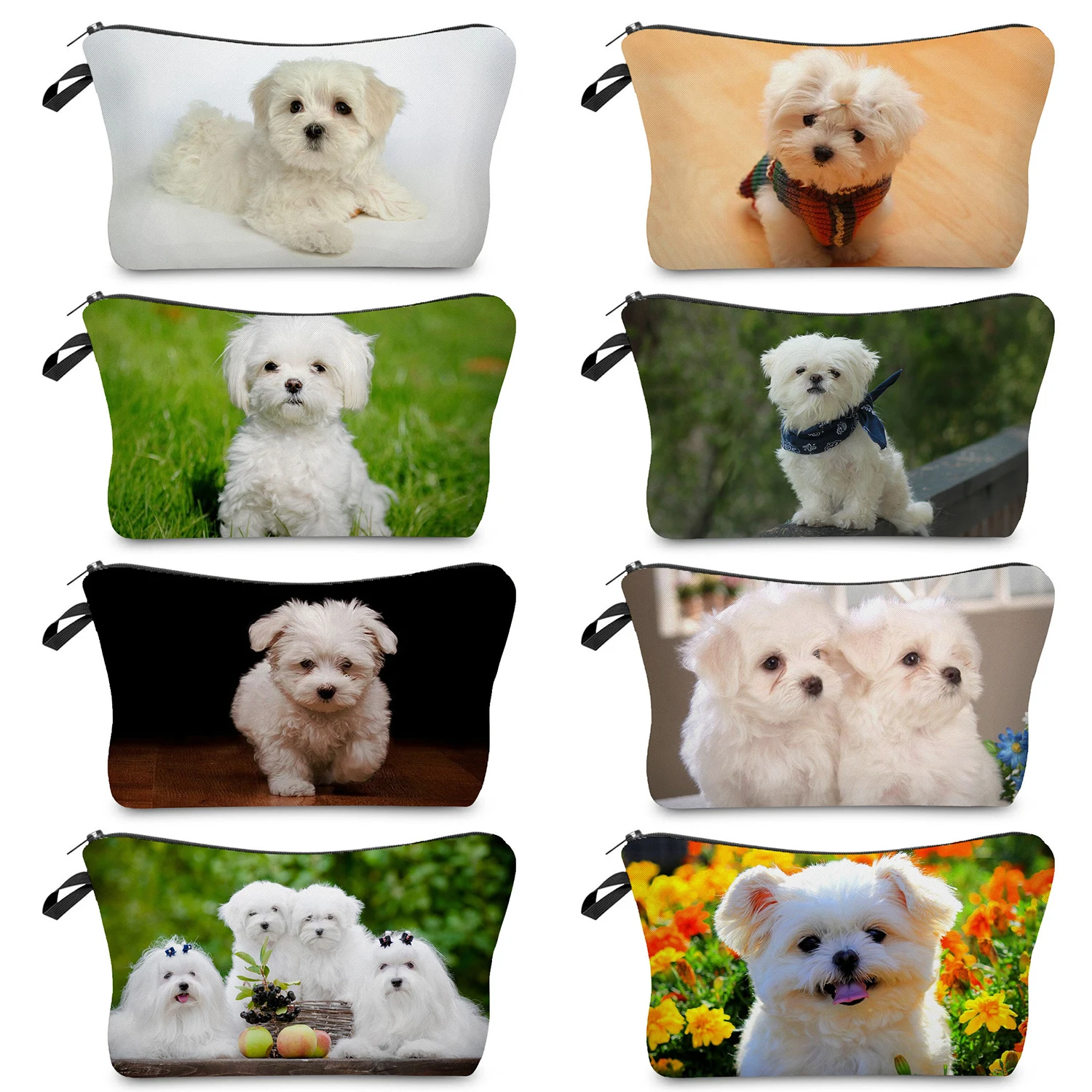 Maltese Dog Cute Animal Printed Women\'s Cosmetic Bag Eco Friendly Portable Toiletry Kit Beach Travel Casual Makeup Organizer Bag