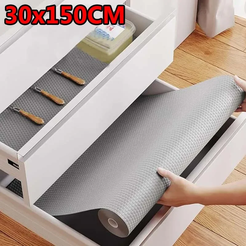 1Roll 30x150CM Gray Drawer & Shelf Liners Non Adhesive Non Slip Kitchen Cabinet Liner for Kitchen Refrigerator Bathroom Shelves