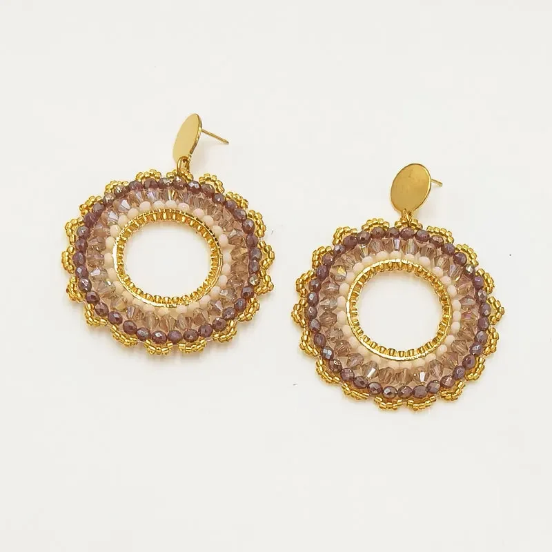 

2025 Handmade Bead Earring Hand Knitting Bohemia Hollow Out Originality Tide Geometry Beaded Earrings For Women