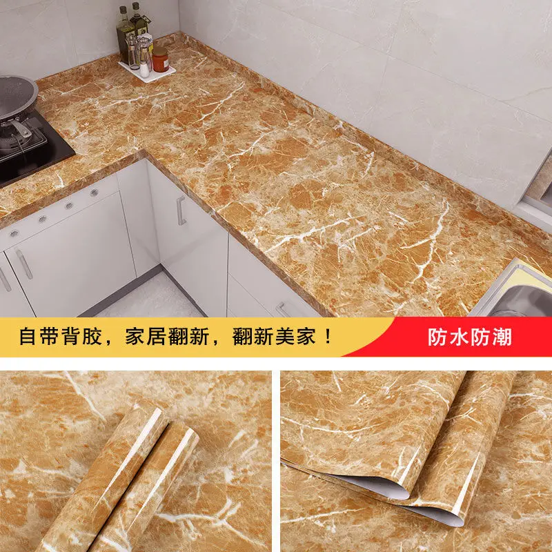 Kitchen DIY Self-Adhesive Waterproof Oil-proof PVC Wall Stickers Cabinets Countertop Wallpaper Bathroom Desktop Renovation Films