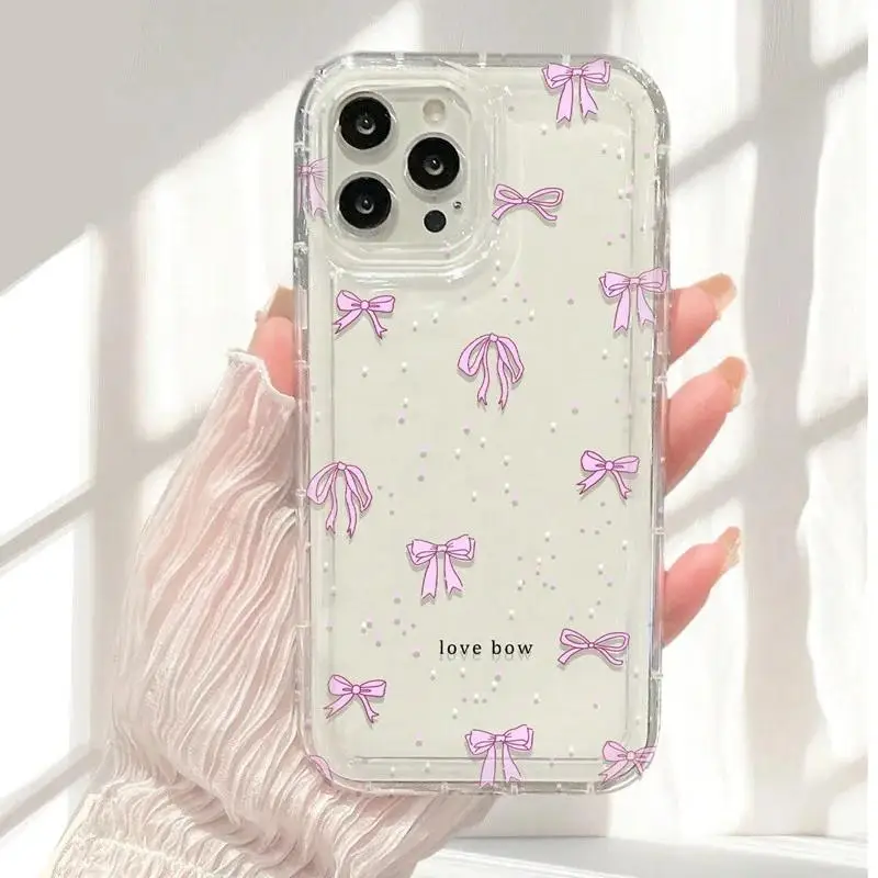 Étui transparent rose avec nœud papillon pour OPPO, compatible modèles A3 Pro, A3X, A78, A98, A57, A77, 5G, A60 Reno 5, 6, 8 Pro, 7, 5G, 8T, 5Z, 6Z, 7Z, 8Z