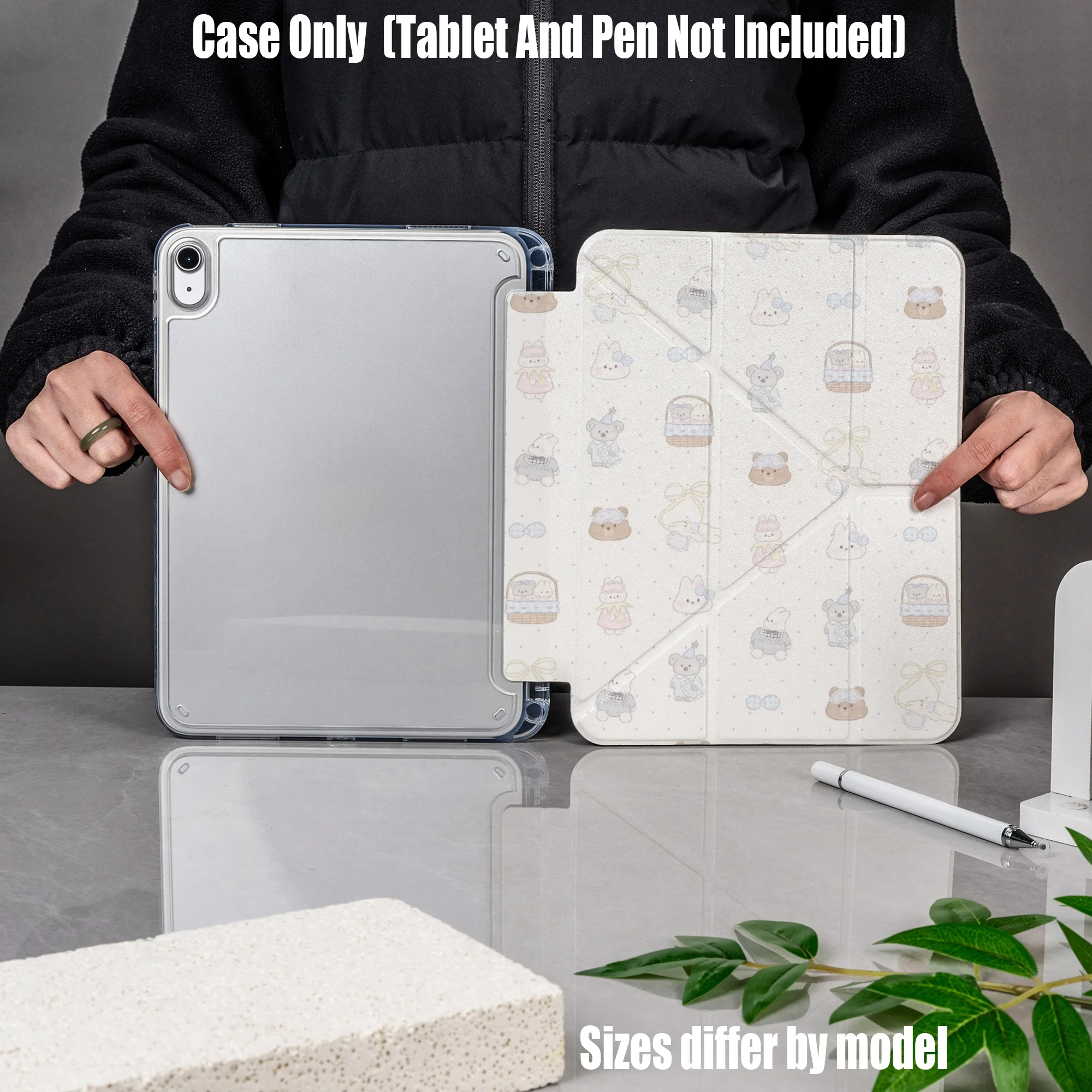 

Minimalist Y-Fold Acrylic Gray Delicate Heart Art Print iPad Case For Apple iPad Pro 12.9 Air 3 Mini 5 9th Gen Cover