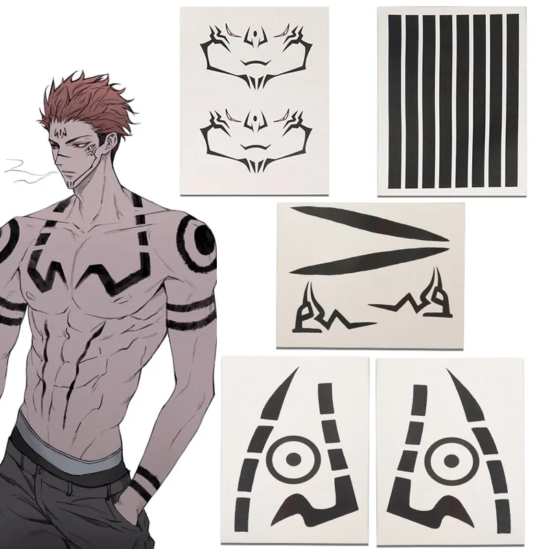 Anime Jujutsu Kaisen Ryomen Sukuna Full Body Tattoo Cosplay Waterproof Sticker Halloween Masquerade Fake Tattoo Stickers Prop