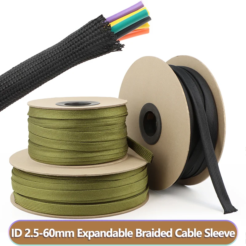 Expandable Braided Cable Sleeve 2/5/10m 2.5mm-60mm Polyamide Nylon Flame Retardant High Density Automotive Wire Protector Marine