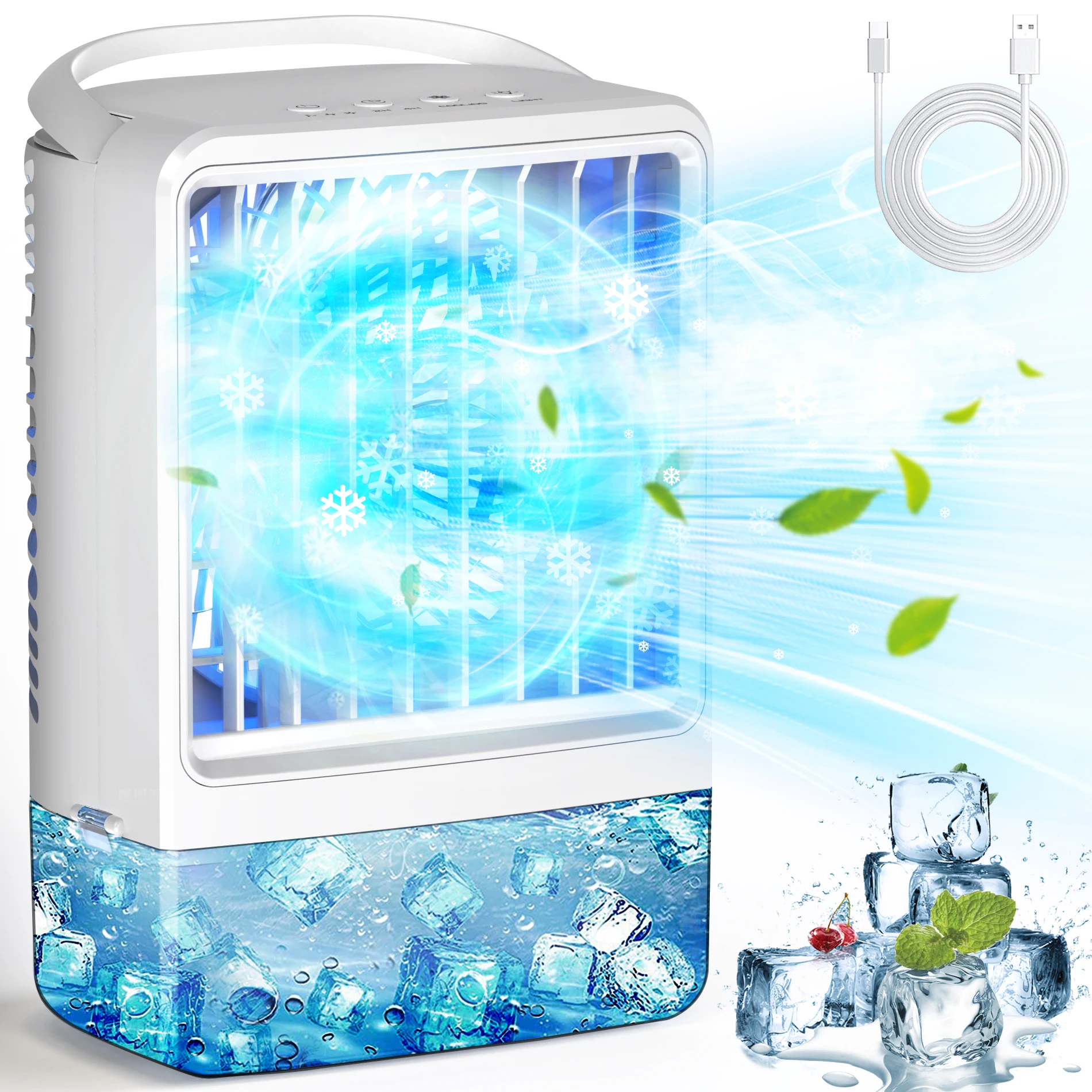 

Летний охлаждающий вентилятор, вентилятор для замораживания льда, испарительный вентилятор для домашнего офиса с 7 лампами, таймером 2/4 часа