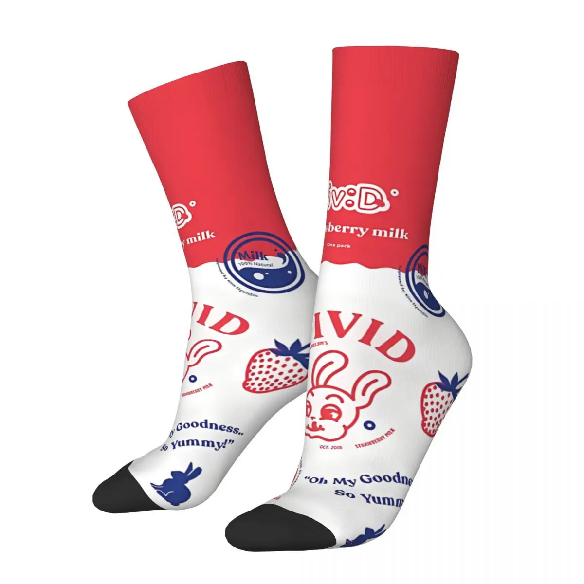 Vivid Strawberry Milk Carton Concept Socks Male Mens Women Autumn Stockings Printed