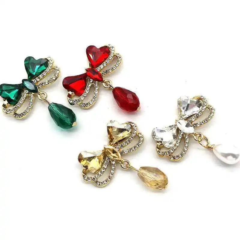 4-Pack Spring Elegant Versatile Rhinestone Colorful Bowknot Glass Waterdrop Pendants DIY Hair Accessories Clothing Decorations L