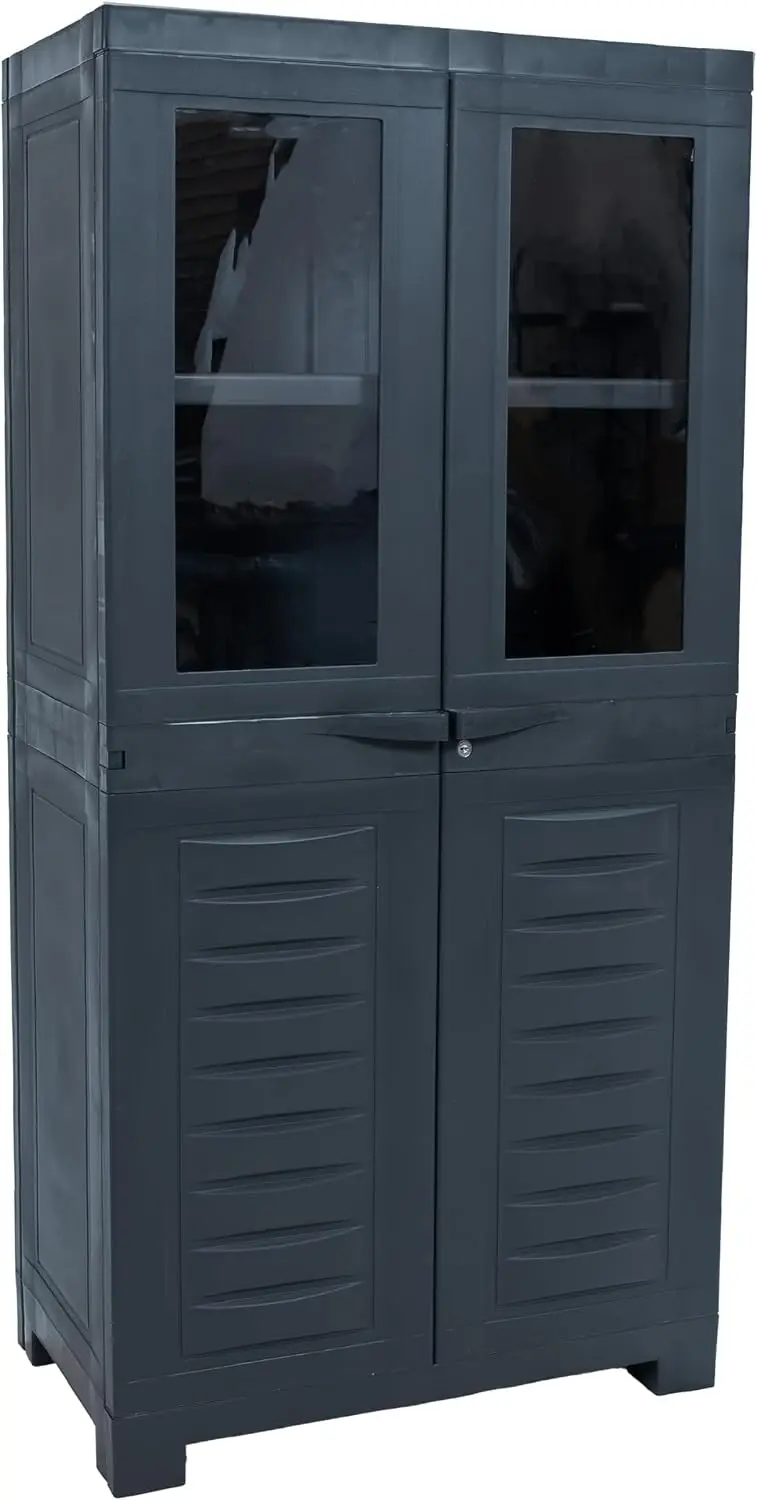 48 Inch Garage Storage Cabinet Locking Doors Shelves Charcoal Heavy Duty Plexiglass Resists Rust Peeling Easy Clean Utility Shed