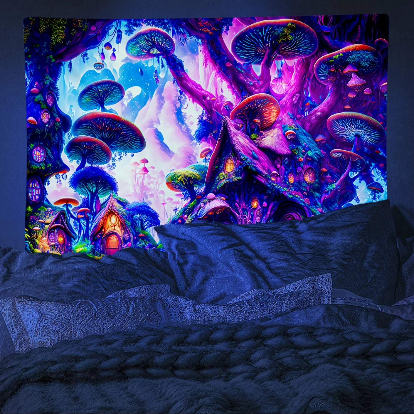 Ultra Large Psychedelic Mushroom Forest Tapestry Wall Hanging Bohemian Boho Hippie Decor Polyester Fabric Art Home Living Room B