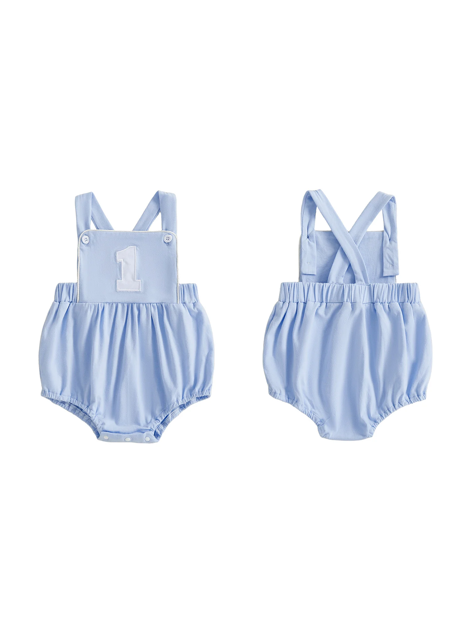 Stylish Baby Boys Girls Birthday Romper with Trendy Number Embroidery Sleeveless Square Collar Overalls Jumpsuit for a