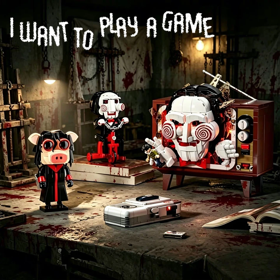Chainsaw Scary Movie Props Voice Recorder TV Building Blocks Set SAW Horror Billy Puppet Jigsaw Killer Figures Bricks Toys Gifts