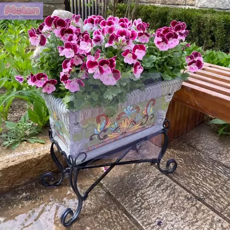 

Outdoor ceramic mosaic wrought iron floor-to-ceiling rectangular flower pot large flower tank large, indoor and outdoor