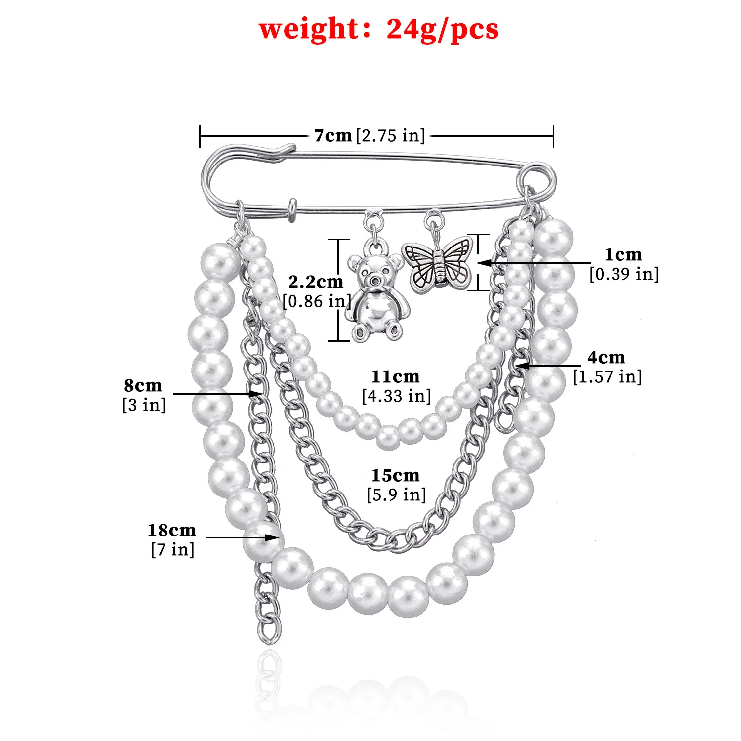 New Butterfly Bear Pearl Chain Brooch Trendy Multi Element Retro Pin Accessories