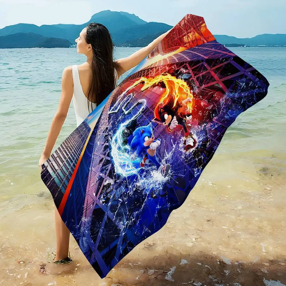 popular mascot S-Sonics Anime Anime Beach Swimming Towel Soft Absorbent Washcloth Children's Gifts for Kids Travel Camping Gym