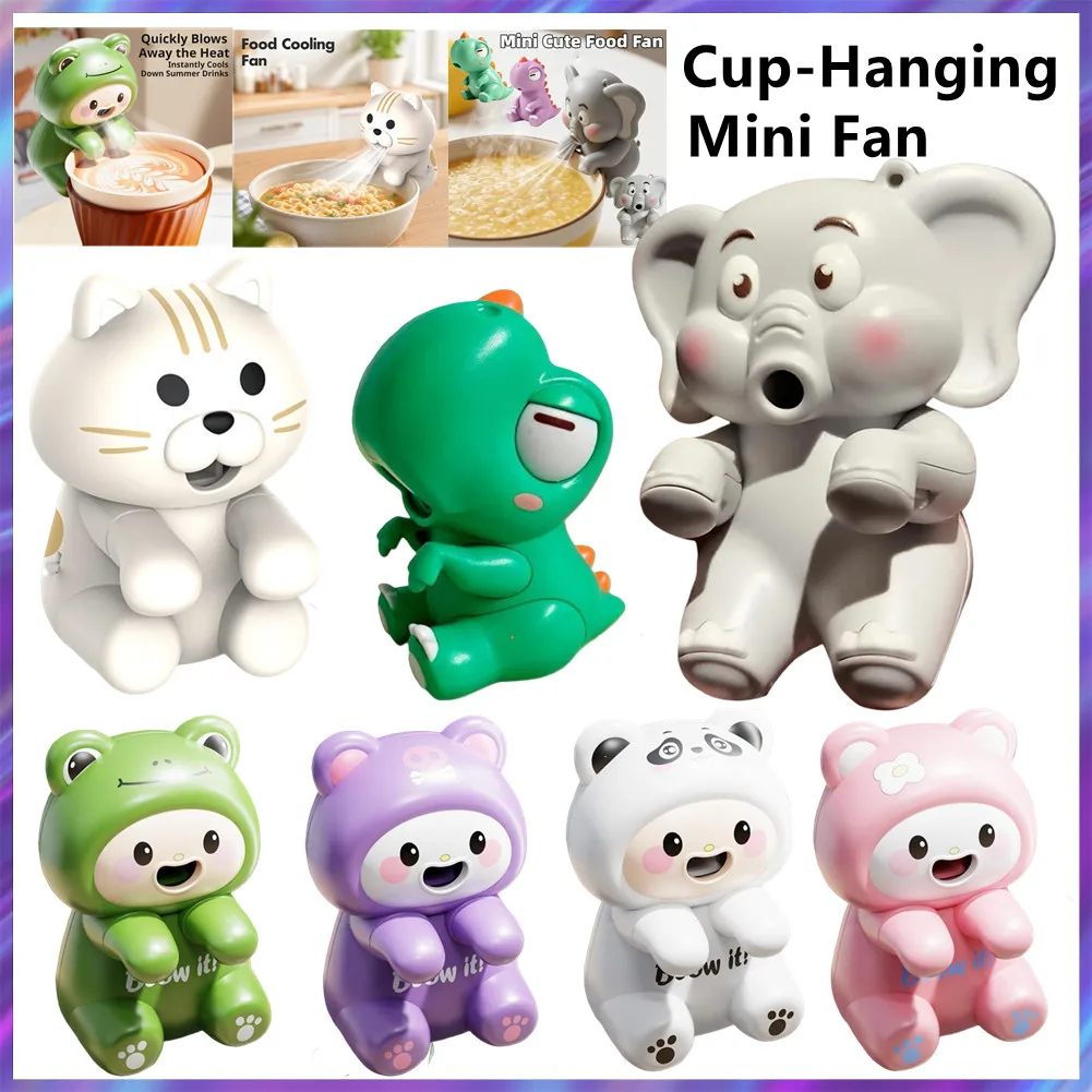 Animal Shaped Cup-Hanging Fan Clip-on Bowls Baby Feeding Helper Portable & USB Rechargeable for Tea Coffee Kids Gift