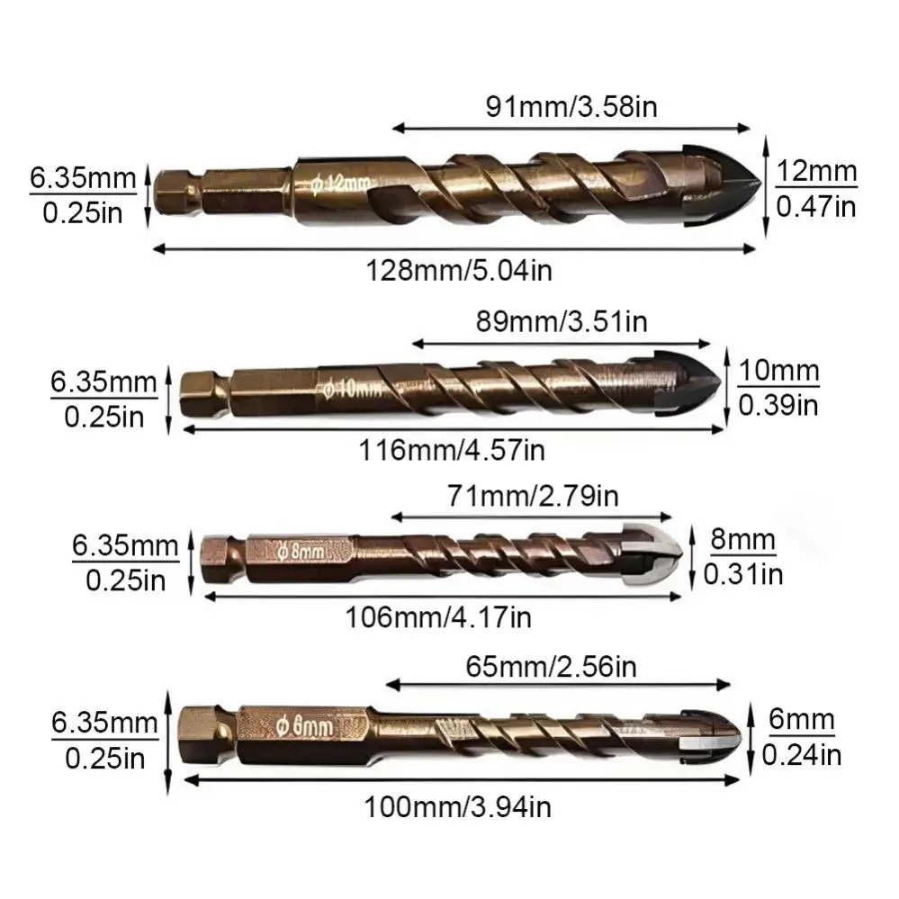5pcs Cross-border Hexagonal Handle Baking Yellow Spiral Cross Glass Drill Incision Resistance are Small