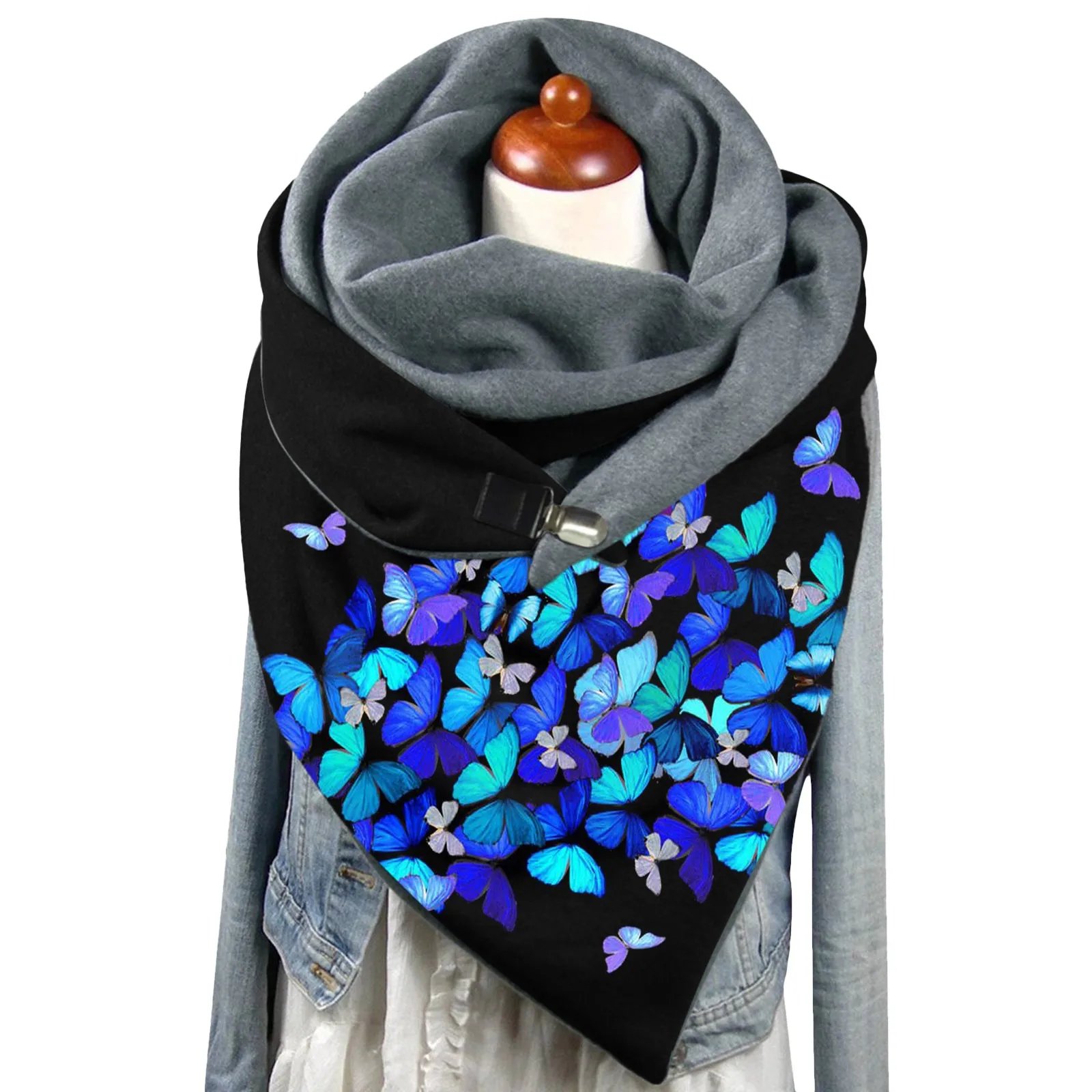 Universal Autumn Winter Warm Scarf Batterfly Prints Elegant Double Layer Pendant Scarfs For Women Blanket Scarfs For Young Women