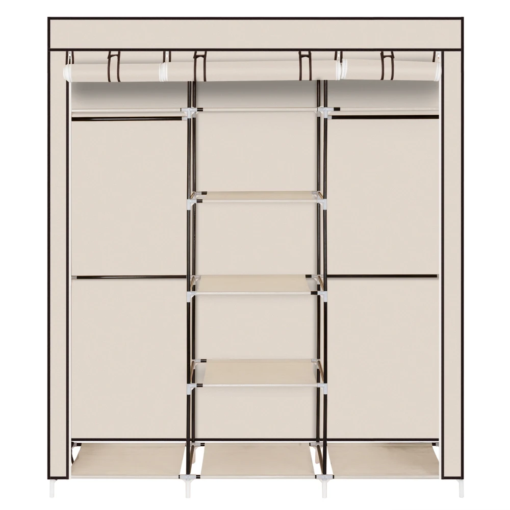 

69" Portable Clothes Closet Non-Woven Fabric Wardrobe Double Rod Storage Organizer Beige