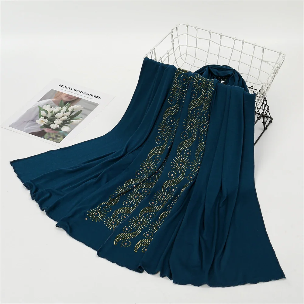 Jersey Fashion Muslim Women Hijab With Rhinestone Long Scarf Turkish Shawl Headwrap Bandana Scarves Ladies Arab Turban Headband
