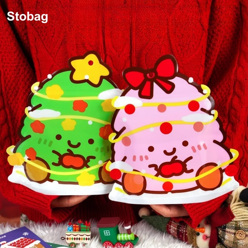 

StoBag 50pcs New Merry Christmas Candy Snack Packaging Bag Gift Ziplock Cookies Kids Child Cute Reusable Pouches Party Favors