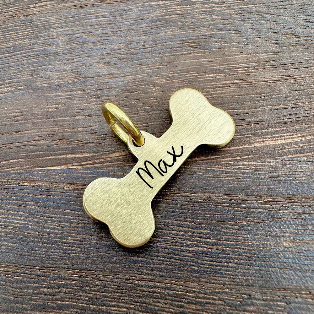 New Bone Personalized Dog Tag Name Pet ID Tag Solid Brass Pets Anti-lost Tag Puppy Accessories Dogs Collar Customized Engraved