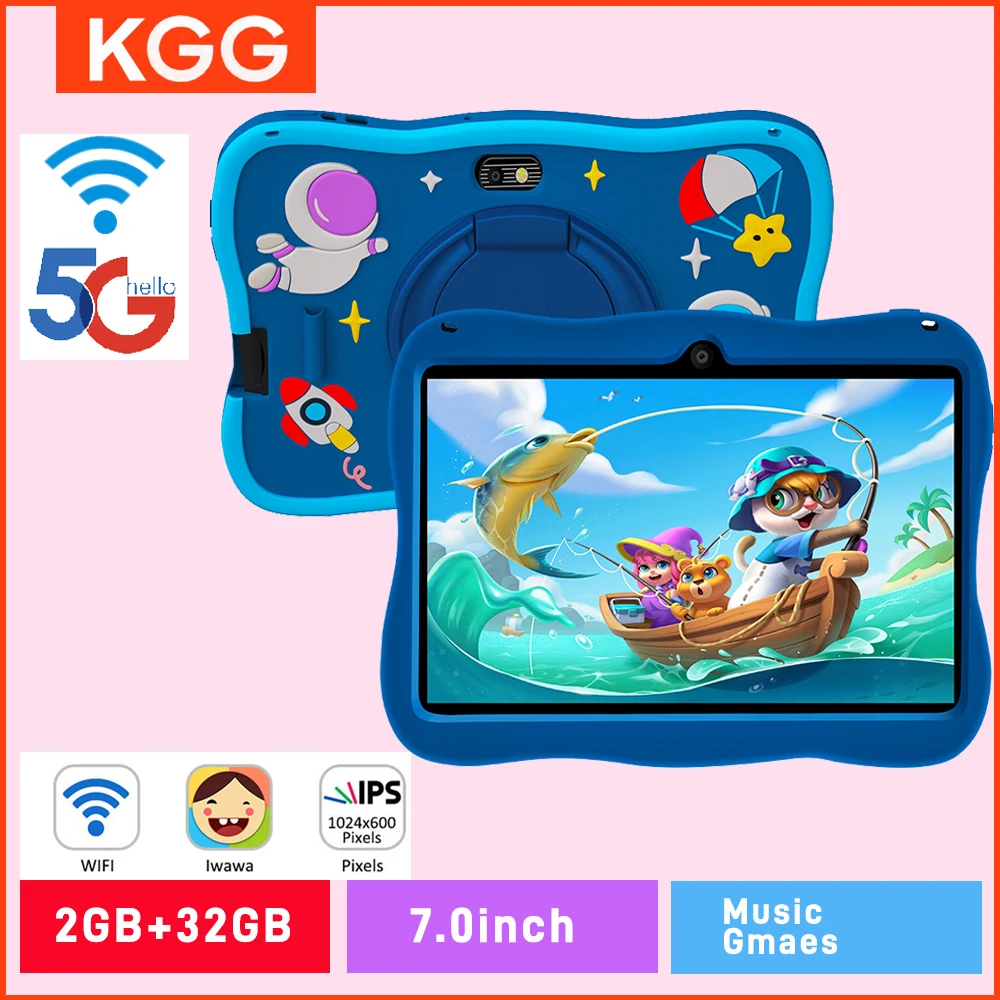 32GBTablet Kids 7inch Android Tablet Toddler with Case 5G WiFi Bluetooth Dual Camera Educational Learning Toys Children Gifts