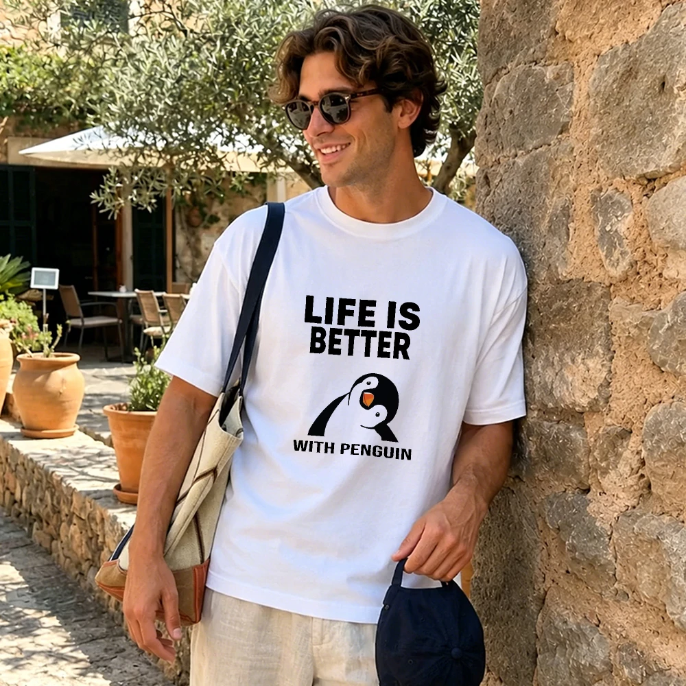 Life Is Better With Penguin Quote T Shirt Women Cute Animal Lover Print Tee Daily Casual Top Kawaii Streetwear Outfit