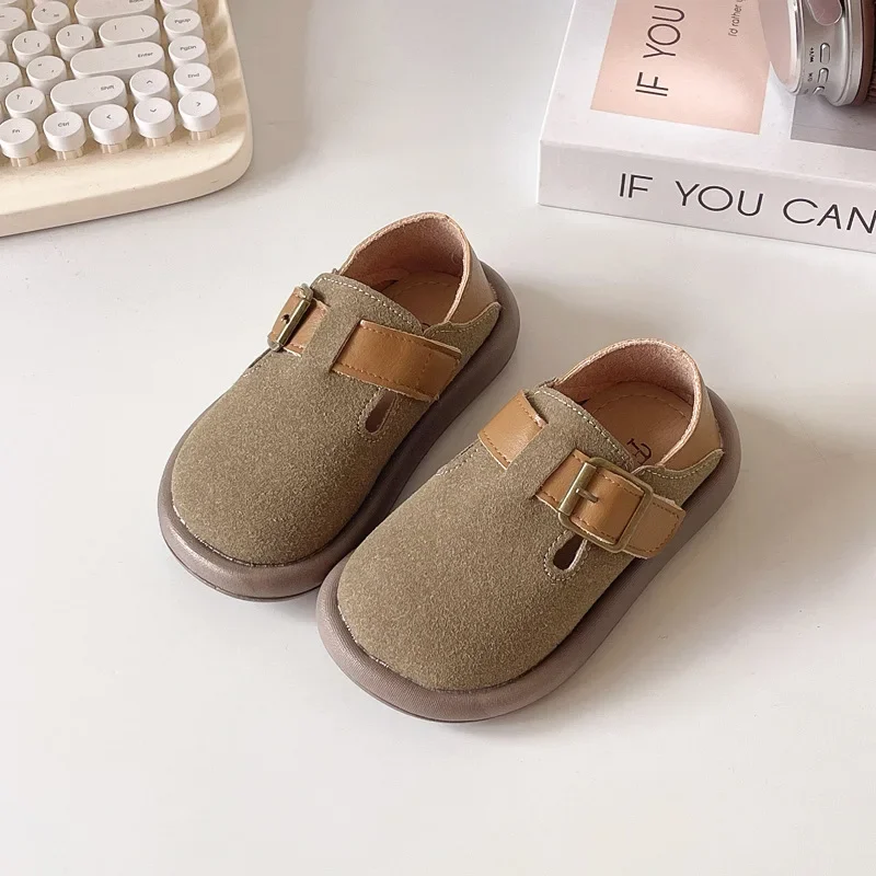 

Girls' Fashion FlatsChildren's Shoes Non-Slip Solid Color Kids Soft Sole Retro Buckle Leather Shoes Student Casual Shoes Outdoor