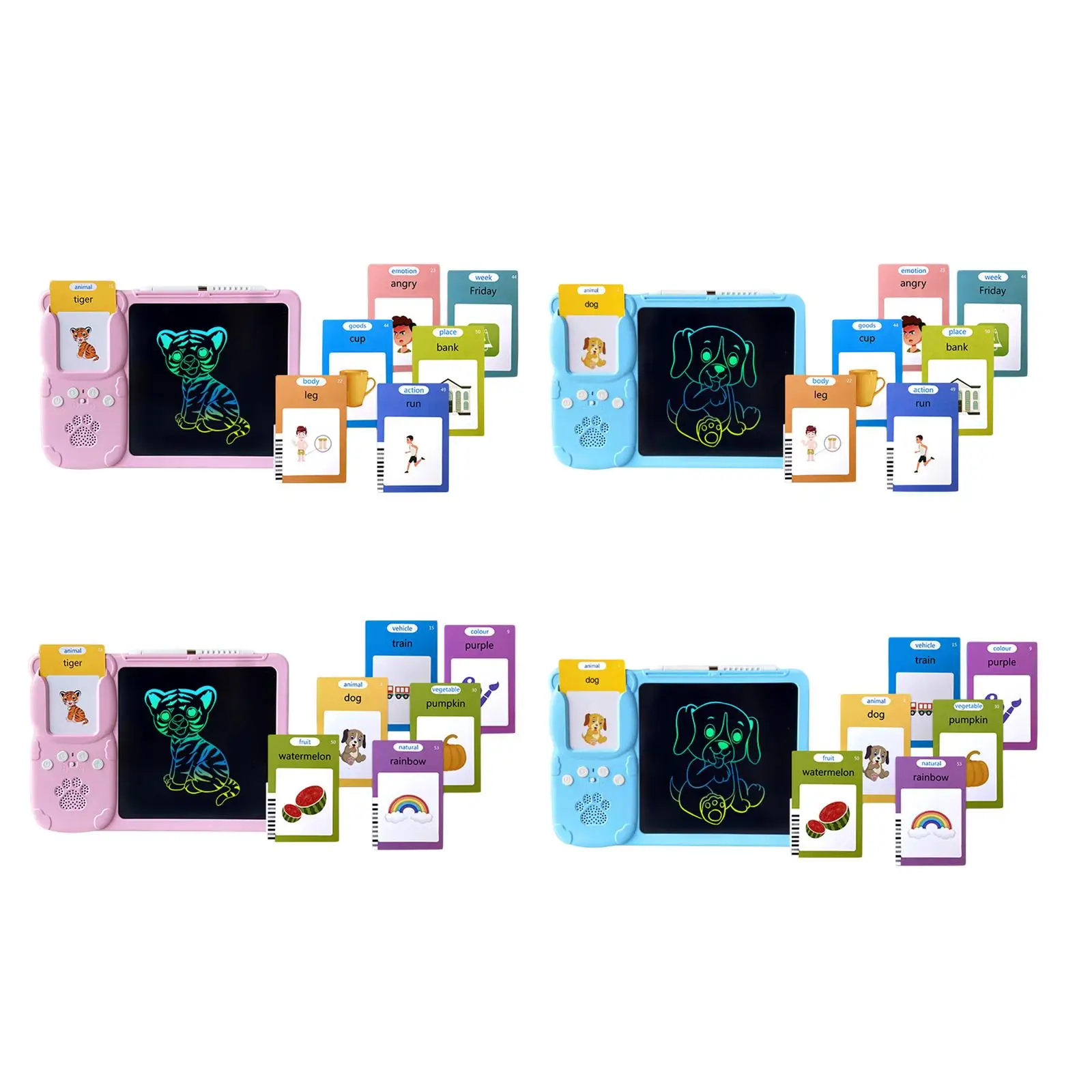 Talking Flash Cards Writing Tablet, dispositivo educacional precoce, almofada de desenho para meninas e meninos, presentes para crianças, 2 em 1, 2 em 1