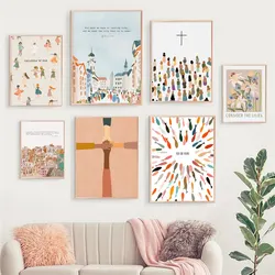 Inspirational Christian Bible God Jesus Cartoon Poster Canvas Painting - Perfect Wall Art for Living Room Home Decor