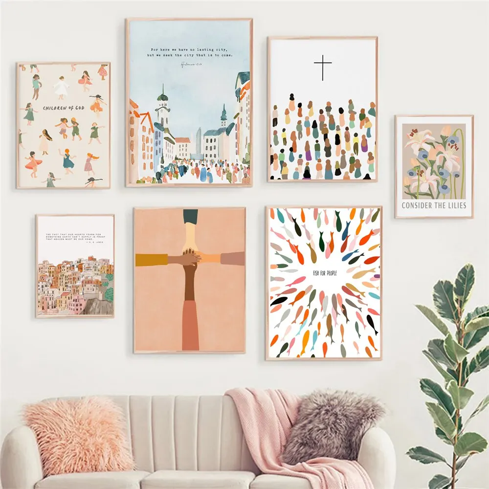 Inspirational Christian Bible God Jesus Cartoon Poster Canvas Painting - Perfect Wall Art for Living Room Home Decor