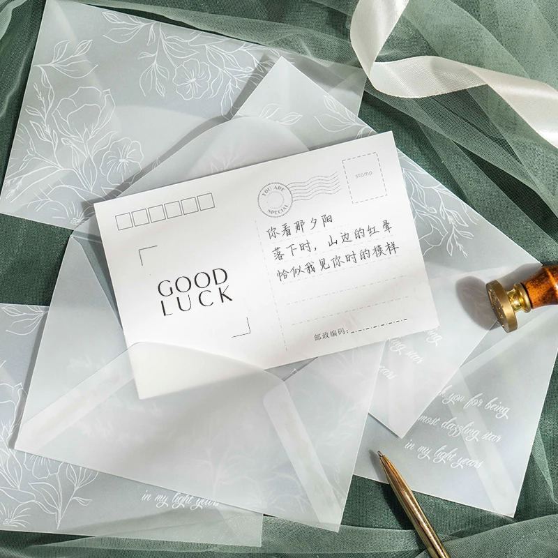 10pcs/lot Floral Printing Translucent Envelope Sulfate Paper DIY Postcard Storage Business Wedding Festival Invitation Packing