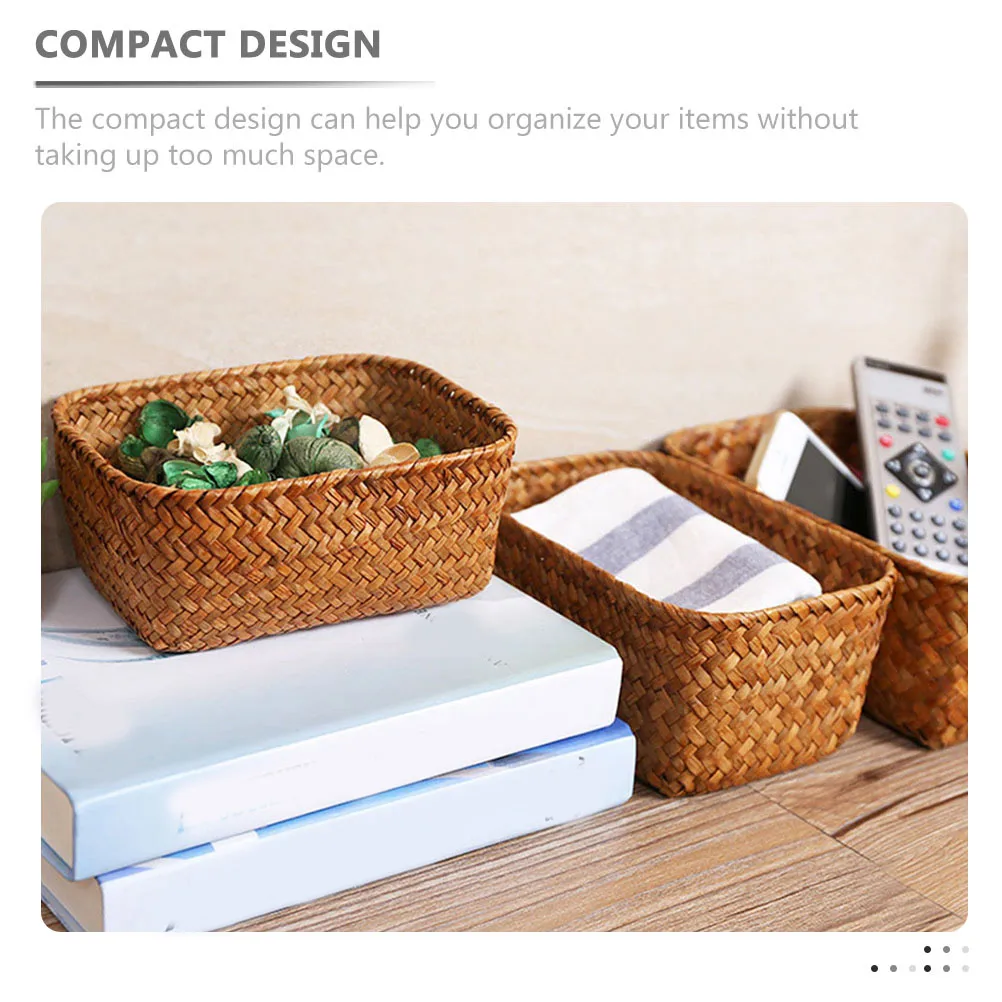 

Desktop Storage Basket Handwoven Seagrass Organizer Box for Cosmetics Books Supplies Natural Multi-Functional Sundry Storage