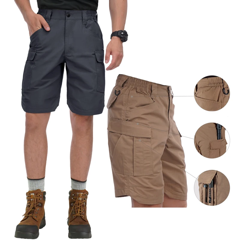 Men's Tactical Shorts HARD LAND Military Camouflage Ripstop Khaki Cargo Work Short with Pockets Jogger Urban Casual Summer