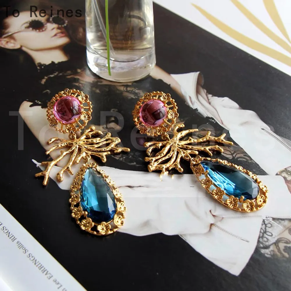 

To Reines High Quality Vintage Design Long Pendant Brinco Colourful Zircon Glaze Earring Women Luxury Pendientes Jewelry