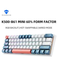 Machenike K500-B61 Mini Mechanical Keybaord 60% Form Factor Wired Full Key Hot-Swappable RGB Backlit 61Keys Gaming Keybaord