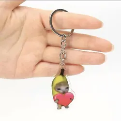 6 Pcs Cartoon Kawaii Banana Cat Key Chain Creative Bread Heart Keyring Key Holder Keys Bag Diy Jewelry Gift For Friends