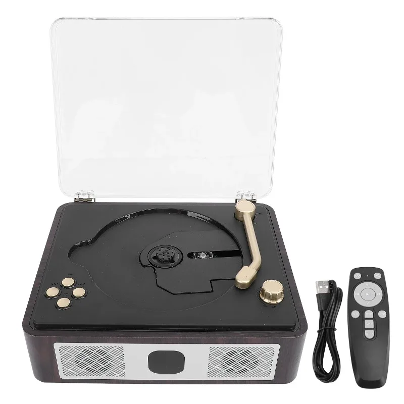 Desktop CD Player Vintage CD Player Dual HiFi Speaker BT Desktop CD Player Support SPDIF USB AUX Rechargeable Battery Wood Box