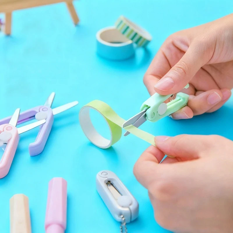 Morandi Portable Mini Scissors Creative Extendable and Foldable Mini Scissors Multi-functional Safe and Cute Little Scissors