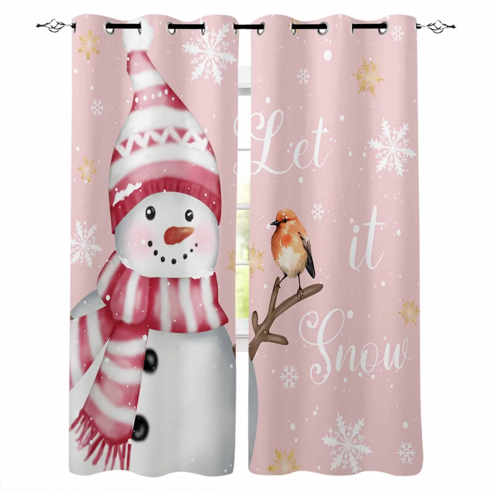 

Christmas Snowflake Snowman Mockingbird Curtains For Living Room Kids Bedroom Window Curtain Hall Drape Long Cortinas