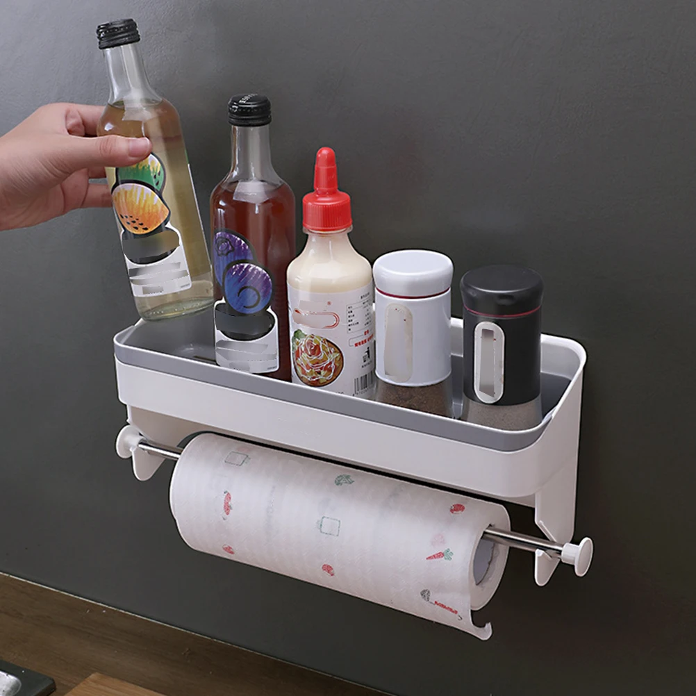 

Stainless Steel Wall-Mounted Kitchen Storage Shelf Tissue Holder Paper Towel Rack Cling Film Organizer Wall Shelf For