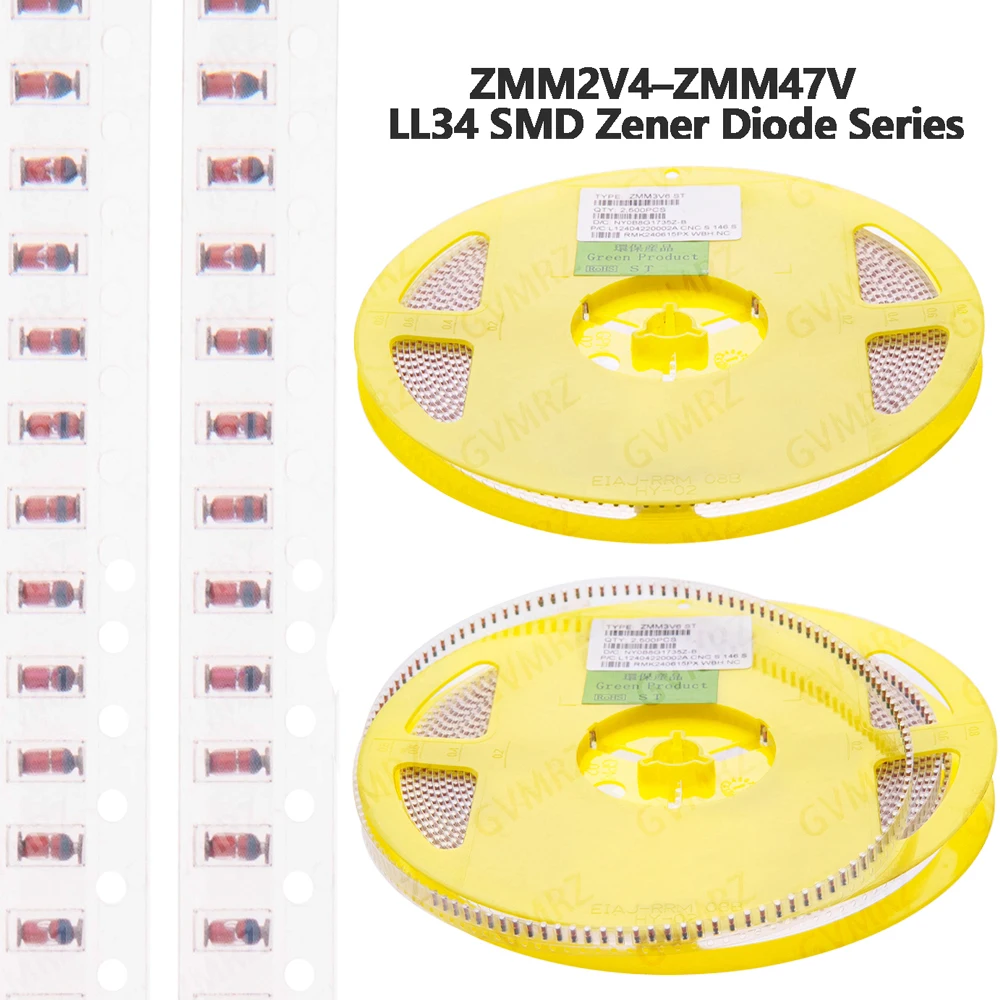 100PCS/2500PCS LL34 SMD Zener Diode Series ZMM2V4–ZMM47V Assorted Voltage Surface Mount Electronic Component ZMM39VZMM43V ZMM47V