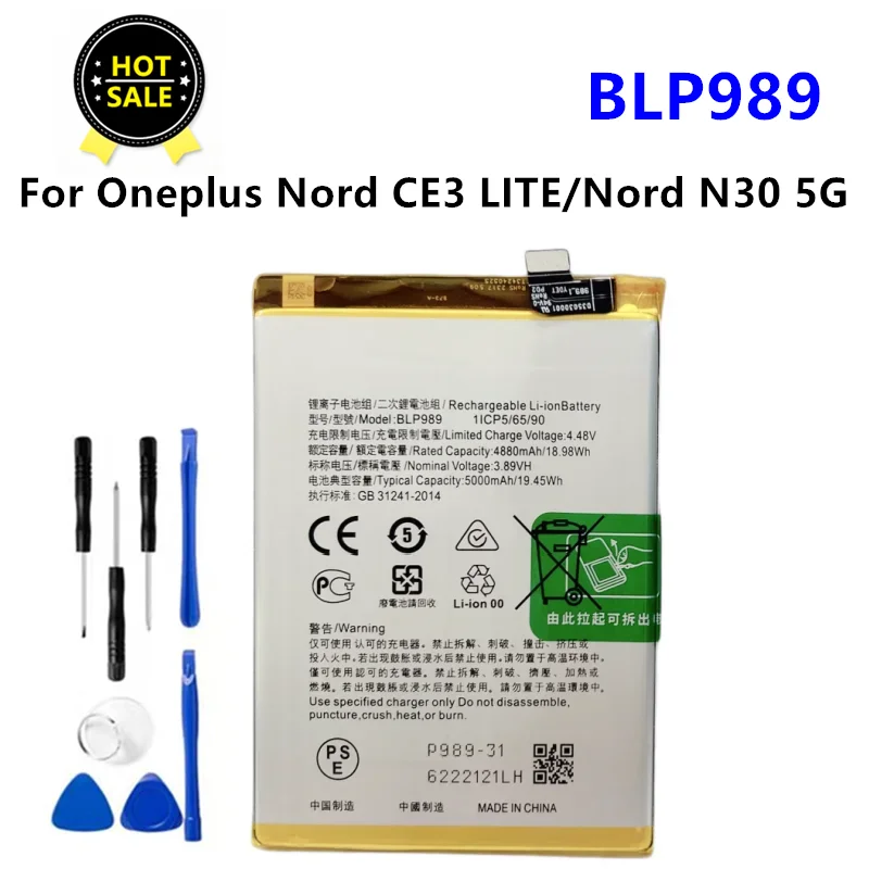 5000mAh BLP989 Replacement Battery For OPPO A98 5G F23 5G For Oneplus Nord CE3 LITE Nord N30 5G Batteries+Tools