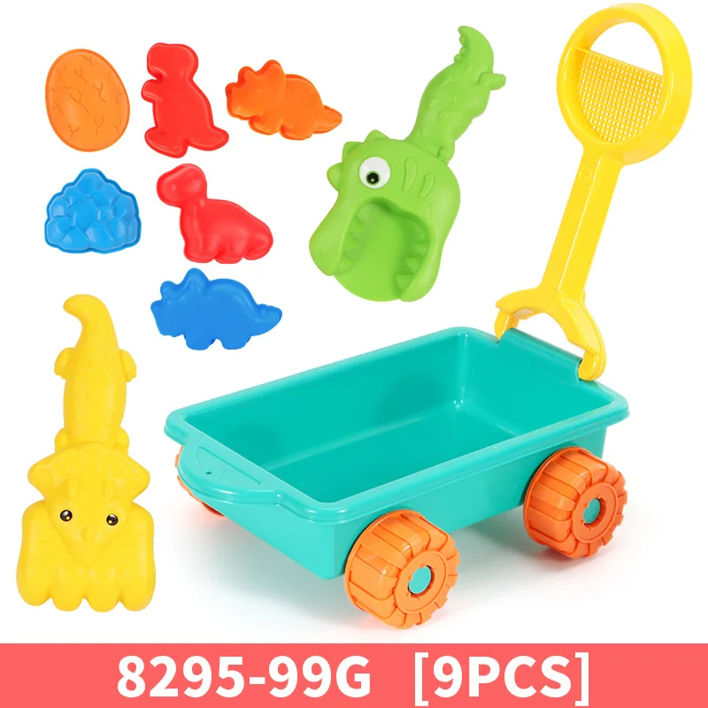 Ensemble de jouets de plage pour enfants, chariot à pousser dinosaure, creuser du sable et jouet d'eau, seau de plage, pelle à sablier, outil de jeu de sable de plage 12 pièces/ensemble