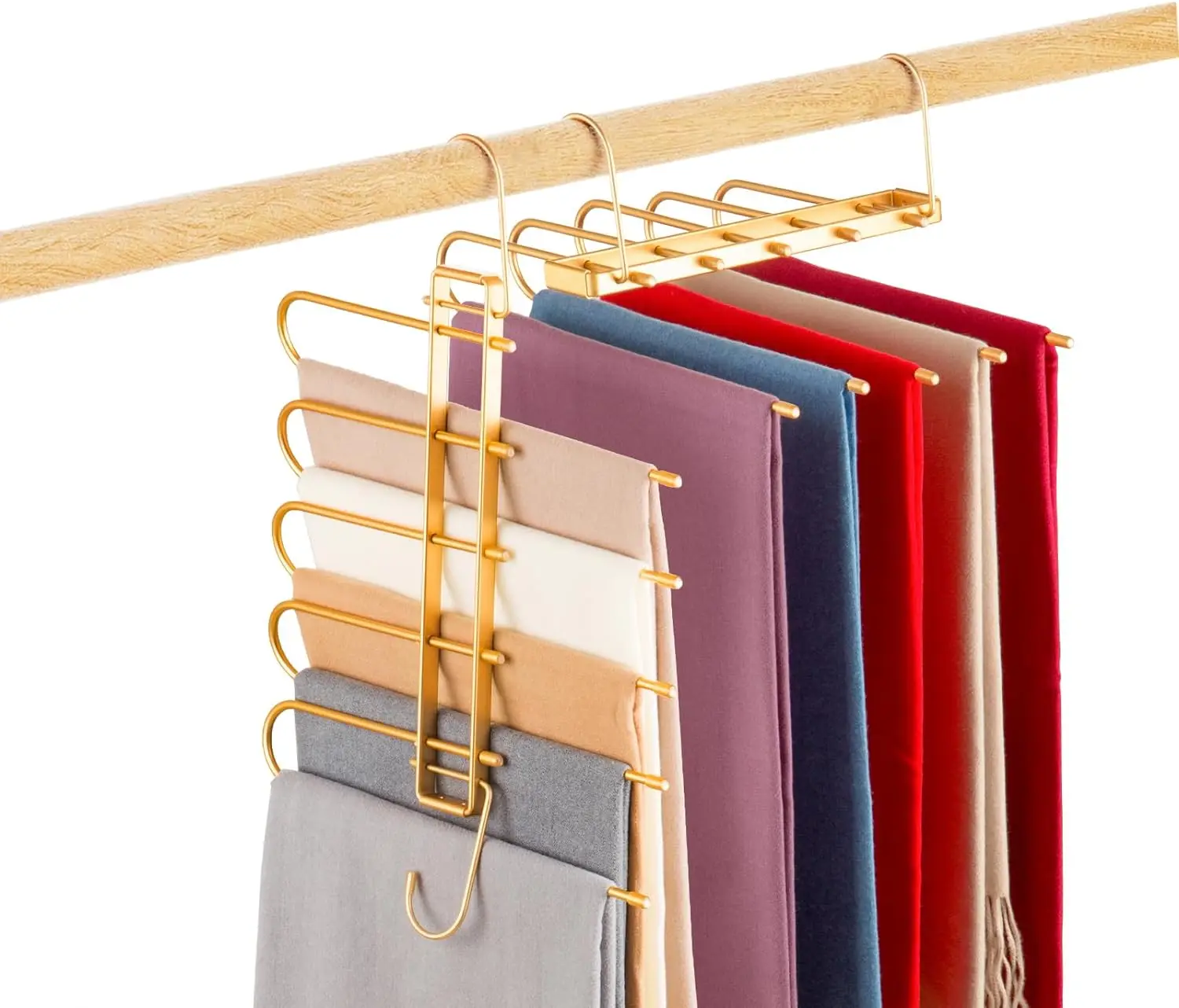 1 Pack Space Saving Closet Hangers 5 Layers 2 Uses MultiFunctional Pants Clothes Trousers Rack Metal Heavy Duty Organizer Racks