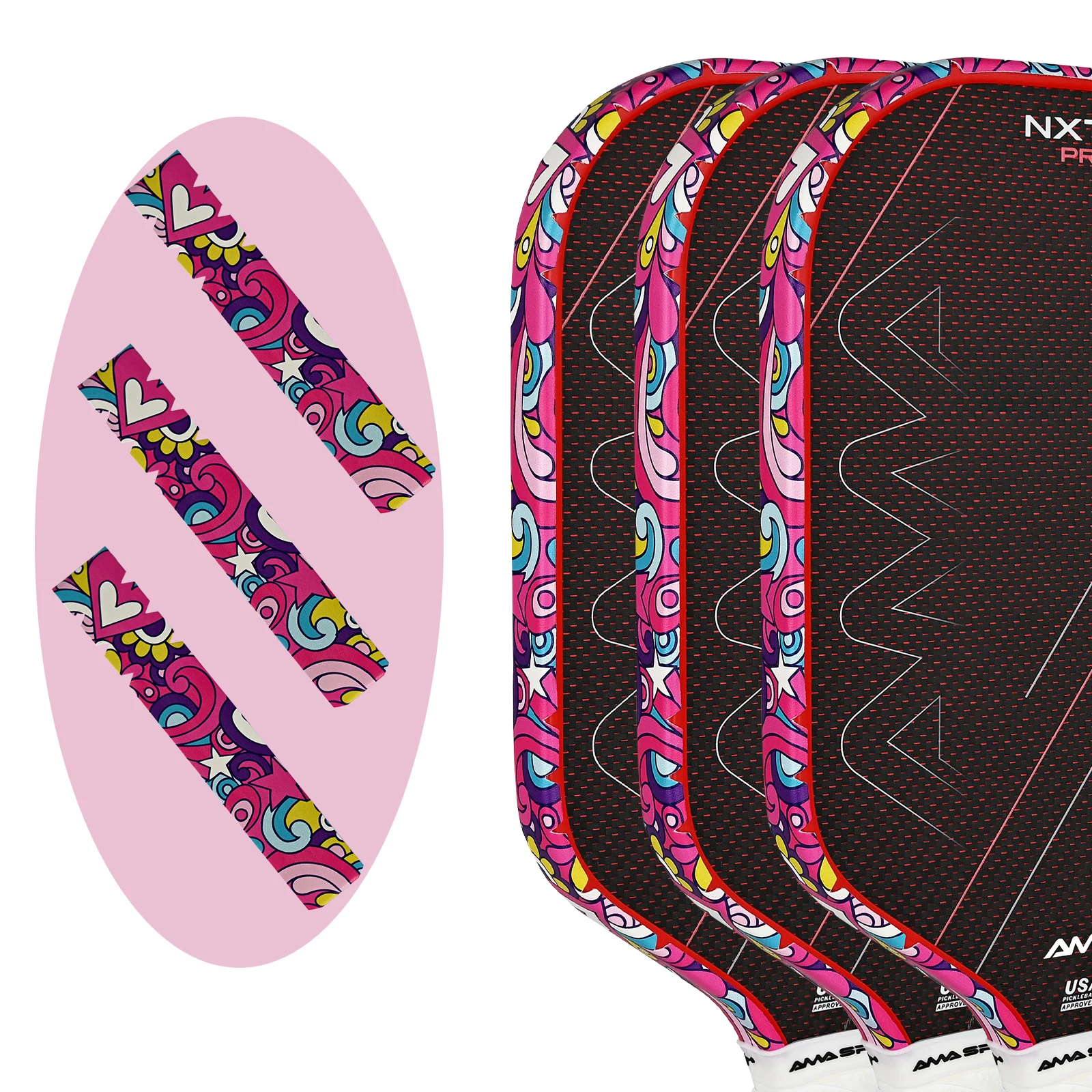 

Защитная лента для края ракетки для пиклбола AMASPORT с 5 вариантами принтов - легко наносится и не оставляет следов при удалении.