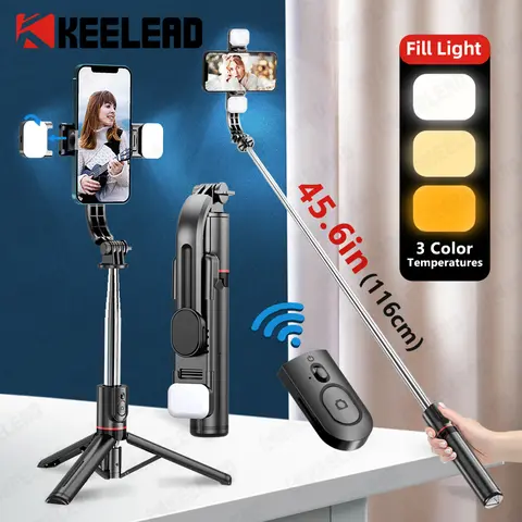 무선 블루투스 L13D 셀카 스틱 – 1160mm 확장형 삼각대, 더블 필 라이트, 안드로이드 및 iOS 호환, 원격 셔터 포함