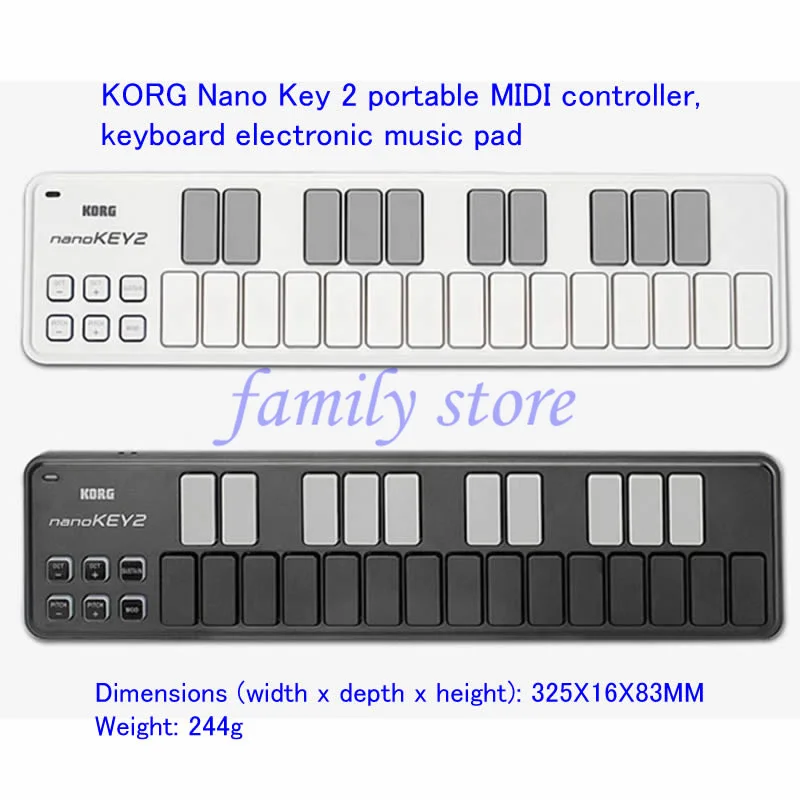 Elektronische muziekpads voor muziekcreatie en uitvoering, draagbaar MIDI-controllertoetsenbord KORG Nano Key 2