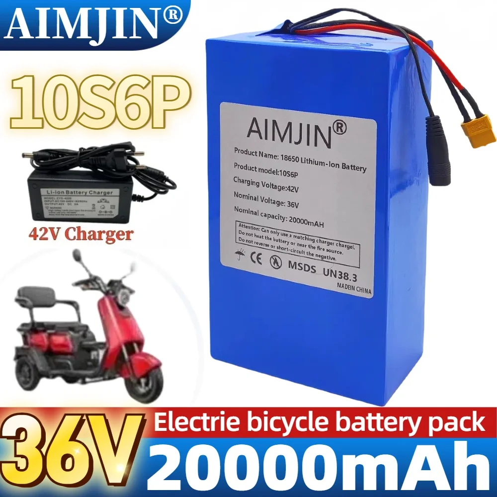 36V 30Ah/30000mAh Li-ion Rechargeable Battery Pack 250W-1000W with BMS for E-bike E-Car E-Scooter 10S8P Configuration + 42V Char